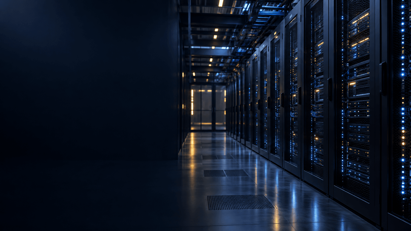 Modern cloud infrastructure with illuminated server racks